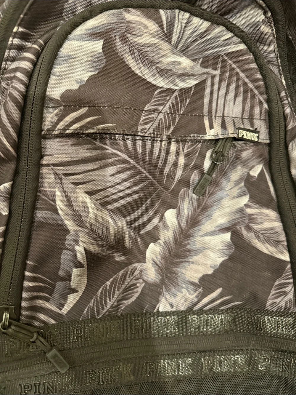 PINK Victoria's Secret Black & Gray Tropical Leaf Women’s Backpack